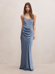 Forever New Blue Isra Drape Strapless Maxi Dress - Image 1 of 4