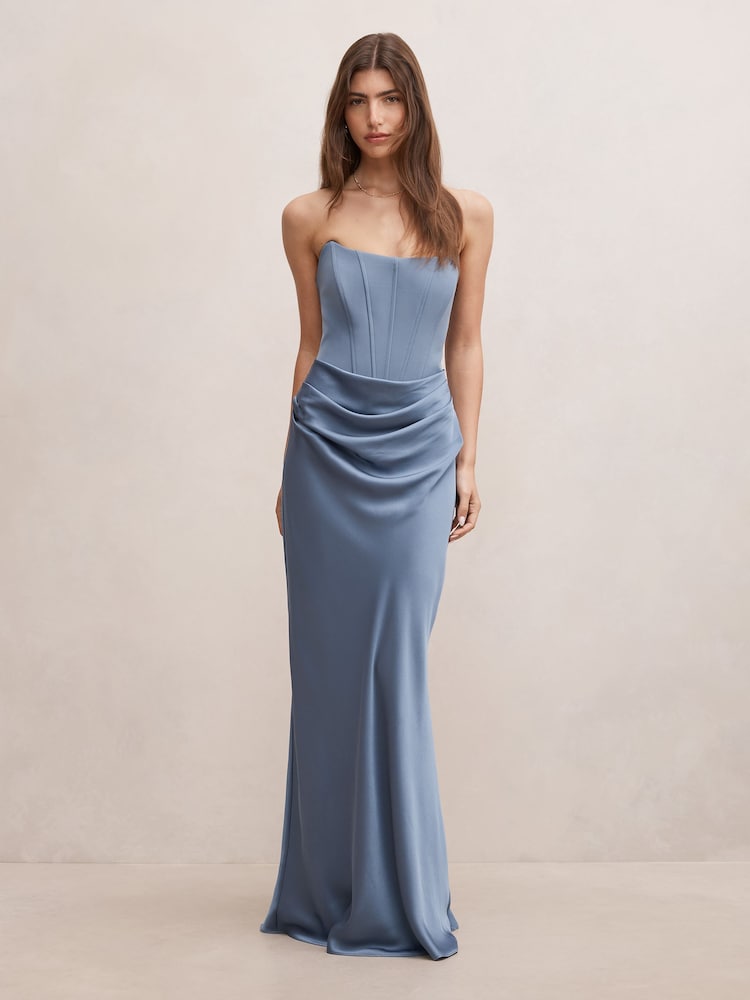 Forever New Blue Isra Drape Strapless Maxi Dress - Image 1 of 4 Forever New Blue Isra Drape Strapless Maxi Dress - Image 1 of 4