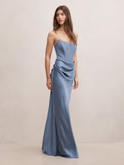 Forever New Blue Isra Drape Strapless Maxi Dress - Image 4 of 4