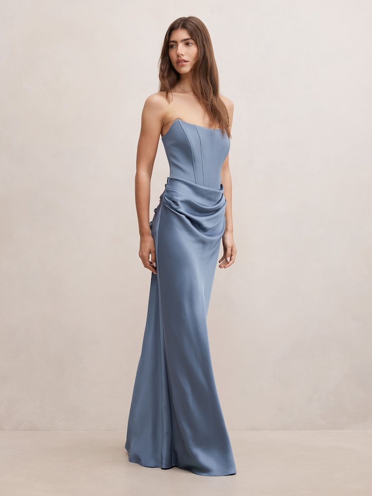 Forever New Blue Isra Drape Strapless Maxi Dress - Image 4 of 4 Forever New Blue Isra Drape Strapless Maxi Dress - Image 4 of 4