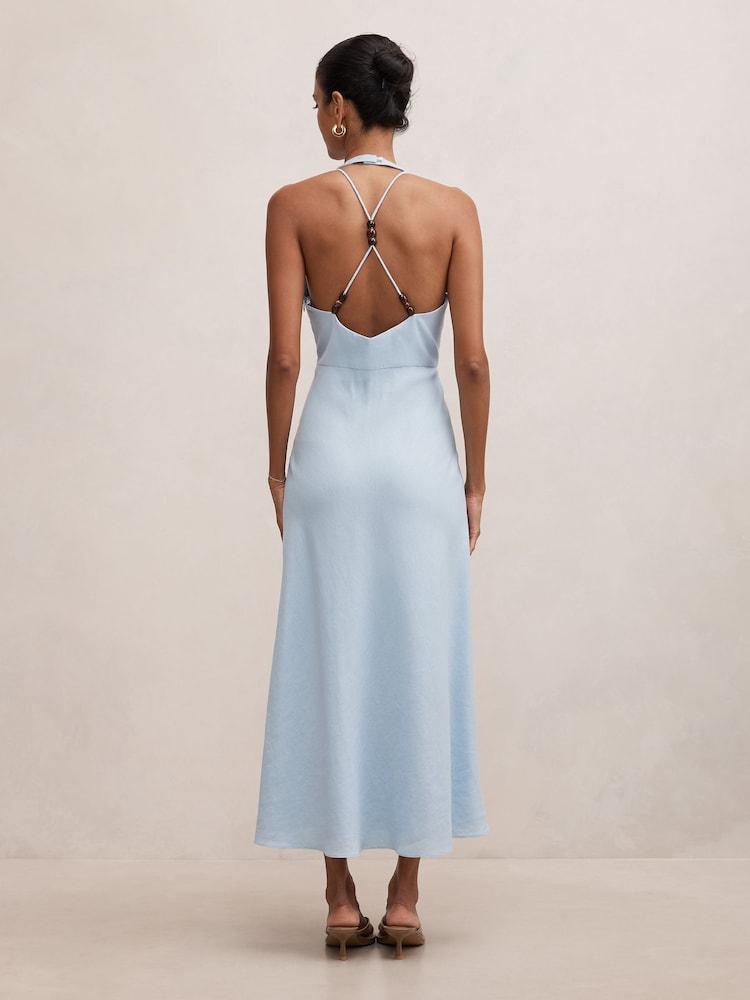 Forever New Blue Soraya Petite Beaded Back Midi Dress Contains Linen - Image 2 of 4 Forever New Blue Soraya Petite Beaded Back Midi Dress Contains Linen - Image 2 of 4