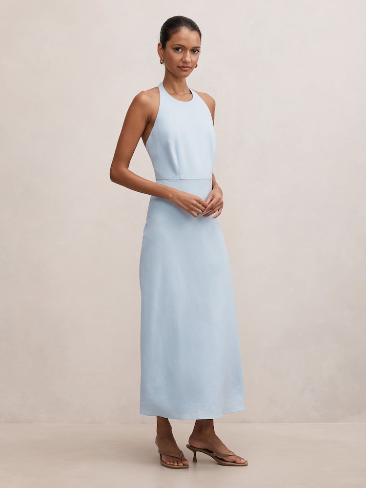 Forever New Blue Soraya Petite Beaded Back Midi Dress Contains Linen - Image 4 of 4 Forever New Blue Soraya Petite Beaded Back Midi Dress Contains Linen - Image 4 of 4
