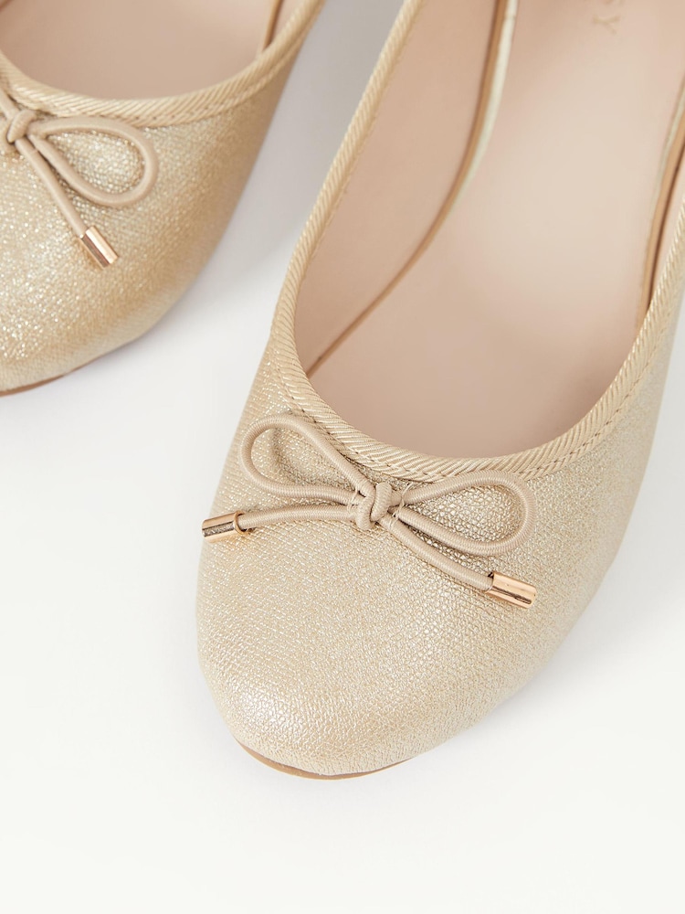 Lipsy Gold Metal Bow School Ballerina Shoe - Image 2 of 3 Lipsy Gold Metal Bow School Ballerina Shoe - Image 2 of 3
