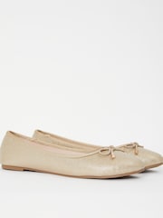 Lipsy Gold Metal Bow School Ballerina Shoe - Image 3 of 3
