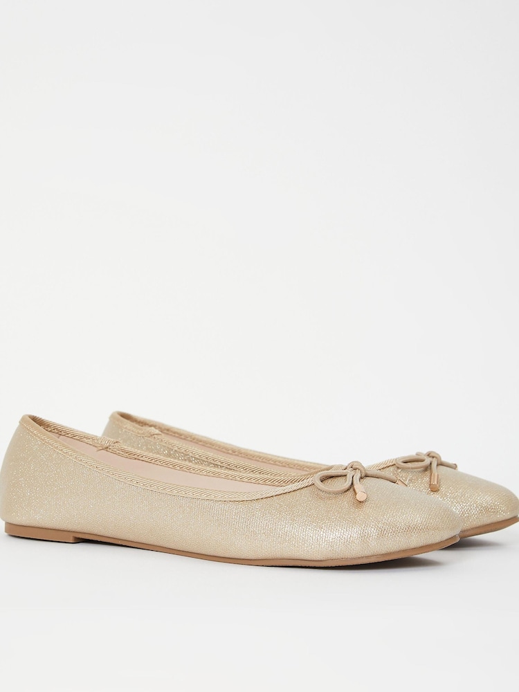 Lipsy Gold Metal Bow School Ballerina Shoe - Image 3 of 3 Lipsy Gold Metal Bow School Ballerina Shoe - Image 3 of 3