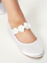 Lipsy Girl White Regular Fit Occasion Flower Marjane Ballerina - Image 3 of 5