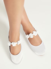 Lipsy Girl White Regular Fit Occasion Flower Marjane Ballerina - Image 4 of 5