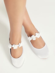 Lipsy Girl White Regular Fit Occasion Flower Marjane Ballerina - Image 5 of 5