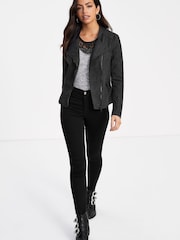 ONLY Black Faux Leather Biker Jacket - Image 2 of 5