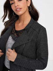 ONLY Black Faux Leather Biker Jacket - Image 4 of 5