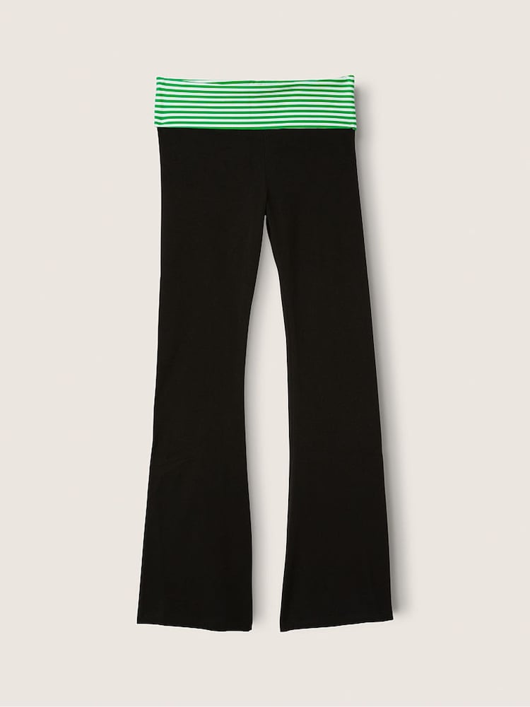 Victoria's Secret PINK Pure Black with Green Foldover Full Length Flare Legging - Image 4 of 4