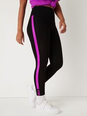 Victoria's Secret PINK Pure Black with Couture Fushia Stripe Cotton High Waist Leggings - Image 1 of 4