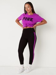 Victoria's Secret PINK Pure Black with Couture Fushia Stripe Cotton High Waist Leggings - Image 3 of 4