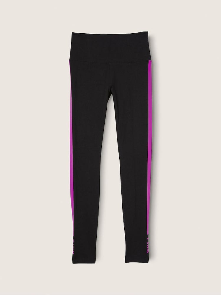 Victoria's Secret PINK Pure Black with Couture Fushia Stripe Cotton High Waist Leggings - Image 4 of 4 Victoria's Secret PINK Pure Black with Couture Fushia Stripe Cotton High Waist Leggings - Image 4 of 4