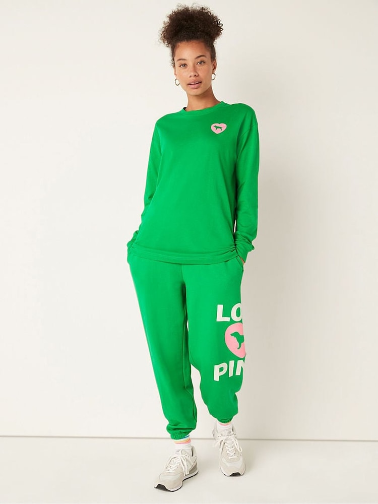 Victoria's Secret PINK Happy Camper Green Long Sleeve T-Shirt - Image 1 of 5 Victoria's Secret PINK Happy Camper Green Long Sleeve T-Shirt - Image 1 of 5
