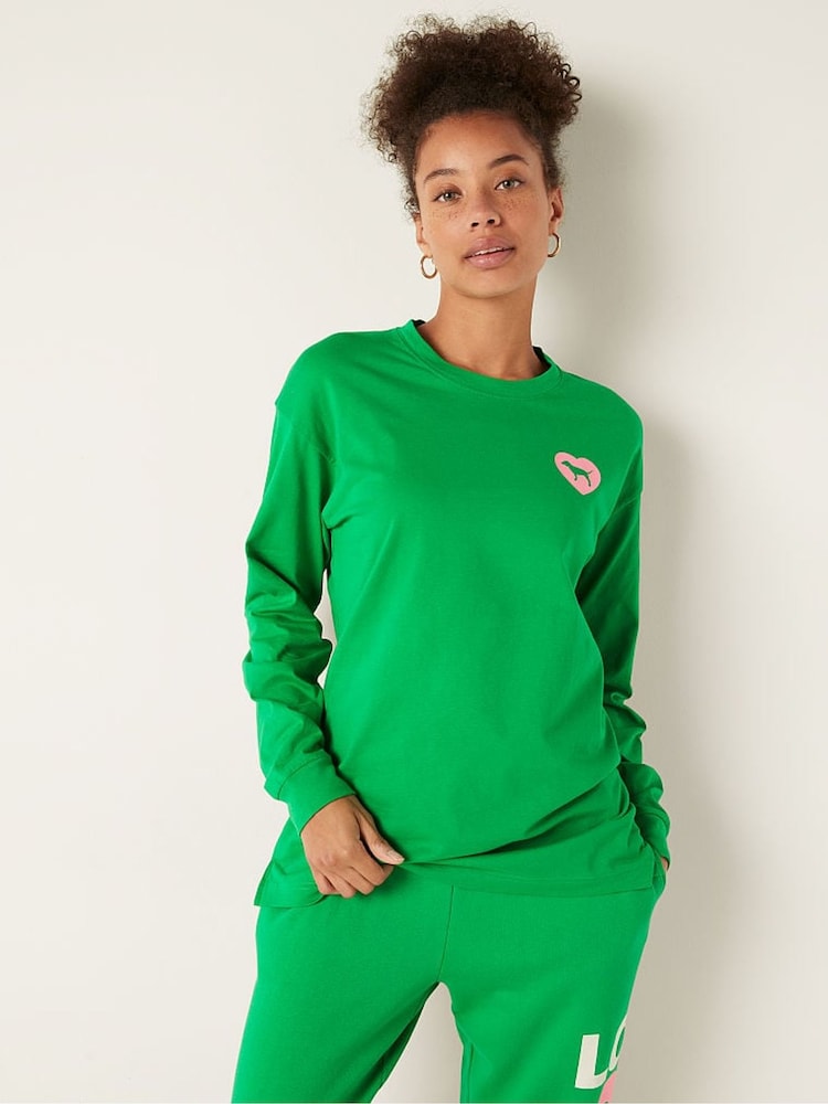 Victoria's Secret PINK Happy Camper Green Long Sleeve T-Shirt - Image 2 of 5 Victoria's Secret PINK Happy Camper Green Long Sleeve T-Shirt - Image 2 of 5