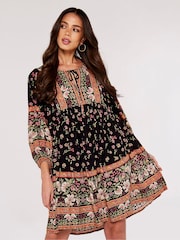 Apricot Black Multi Vintage Blossom Stripe Mini Dress - Image 3 of 4