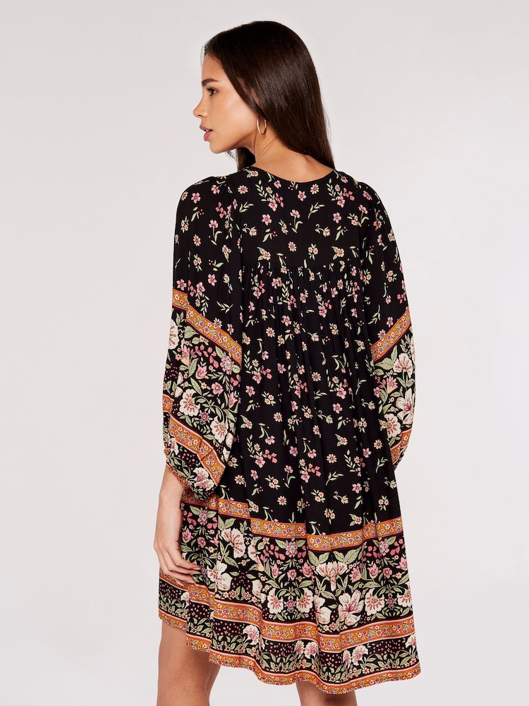 Apricot Black Multi Vintage Blossom Stripe Mini Dress - Image 4 of 4