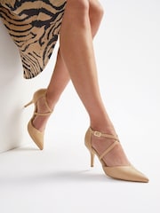 Friends Like These Nude Faux Leather Wide FIt Cross Over Mid Court Heel - Image 1 of 3