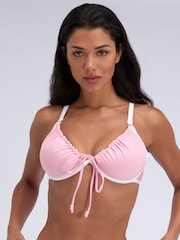 Boux Avenue Pink Ibiza Piped Plunge Bikini Top - Image 3 of 6