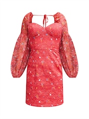 Chi Chi London Red Long Sleeve Floral Lace Mini Dress - Image 5 of 5