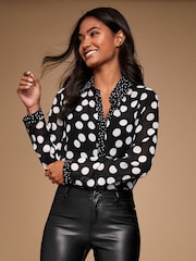 Lipsy Black / White Spot Button Up Shirt - Image 1 of 4