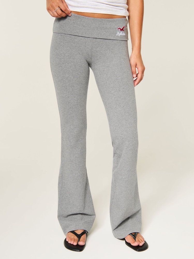 Hollister Grey Knit Foldover Flared Joggers - Image 2 of 5 Hollister Grey Knit Foldover Flared Joggers - Image 2 of 5