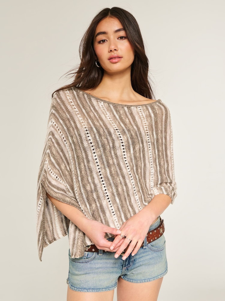 Hollister Brown Aysm Stripe Poncho - Image 1 of 4