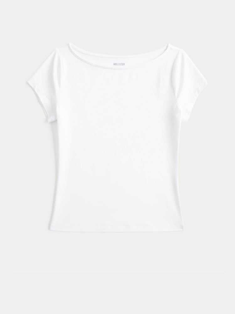 Hollister White Slash Neck T-Shirt - Image 3 of 3 Hollister White Slash Neck T-Shirt - Image 3 of 3