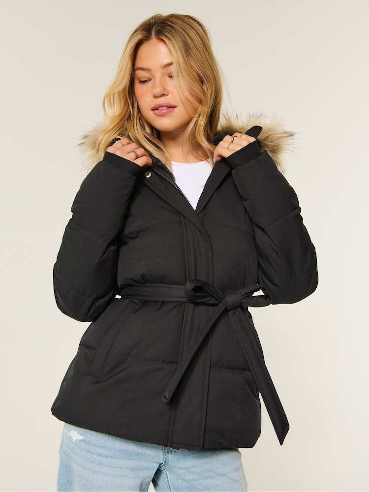 Hollister Black Longline Puffer Jacket - Image 1 of 6