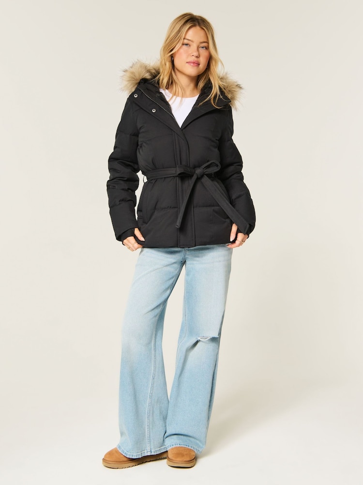 Hollister Black Longline Puffer Jacket - Image 2 of 6