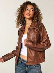 Hollister Brown Leather Jacket - Image 1 of 5