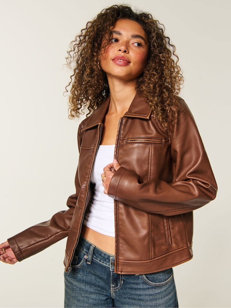 Hollister Brown Leather Jacket - Image 1 of 5