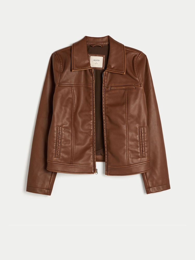 Hollister Brown Leather Jacket - Image 5 of 5