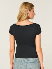 Hollister Black Slash Neck T-Shirt - Image 2 of 3