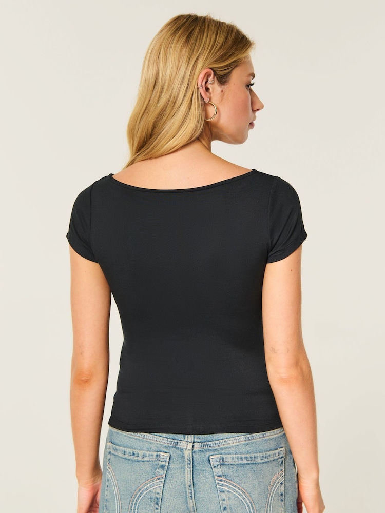 Hollister Black Slash Neck T-Shirt - Image 2 of 3 Hollister Black Slash Neck T-Shirt - Image 2 of 3