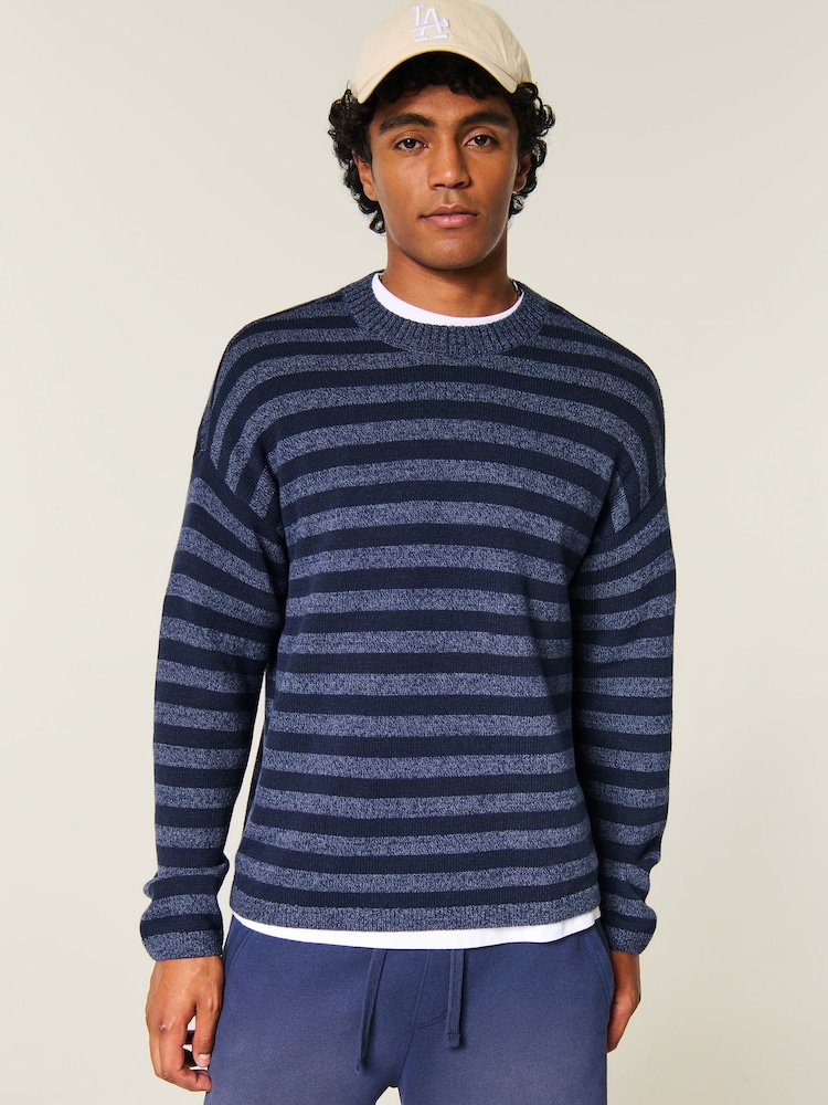 Hollister Blue Stripe Crew Neck Sweatshirt - Image 1 of 5