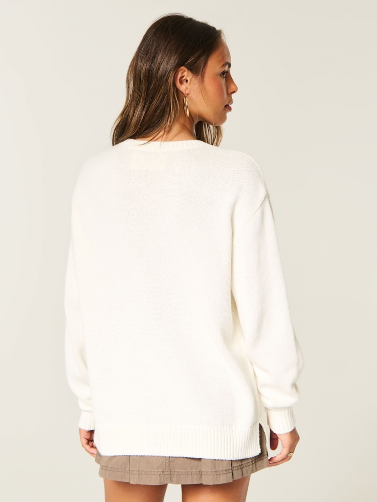 Hollister White Oversized Crew Neck Jumper - Image 2 of 3