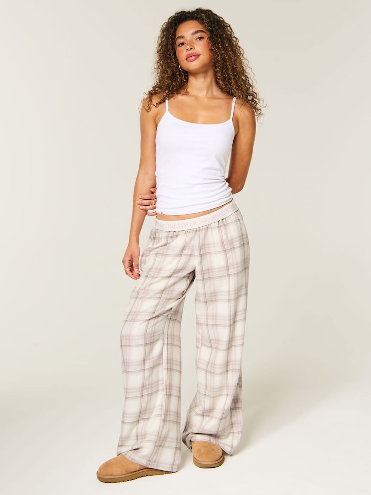 Blanco - Hollister Bajo Rise Flannel Straight Leg Pyjama Bottoms - Imagen 1 de 4