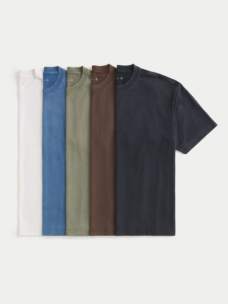 Hollister White/Blue/Green/Brown/Black Boxy T-Shirts 5 Pack - Image 1 of 1 Hollister White/Blue/Green/Brown/Black Boxy T-Shirts 5 Pack - Image 1 of 1
