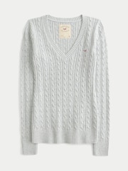 Hollister Grey Cable V-Neck Jumper - Image 1 of 1