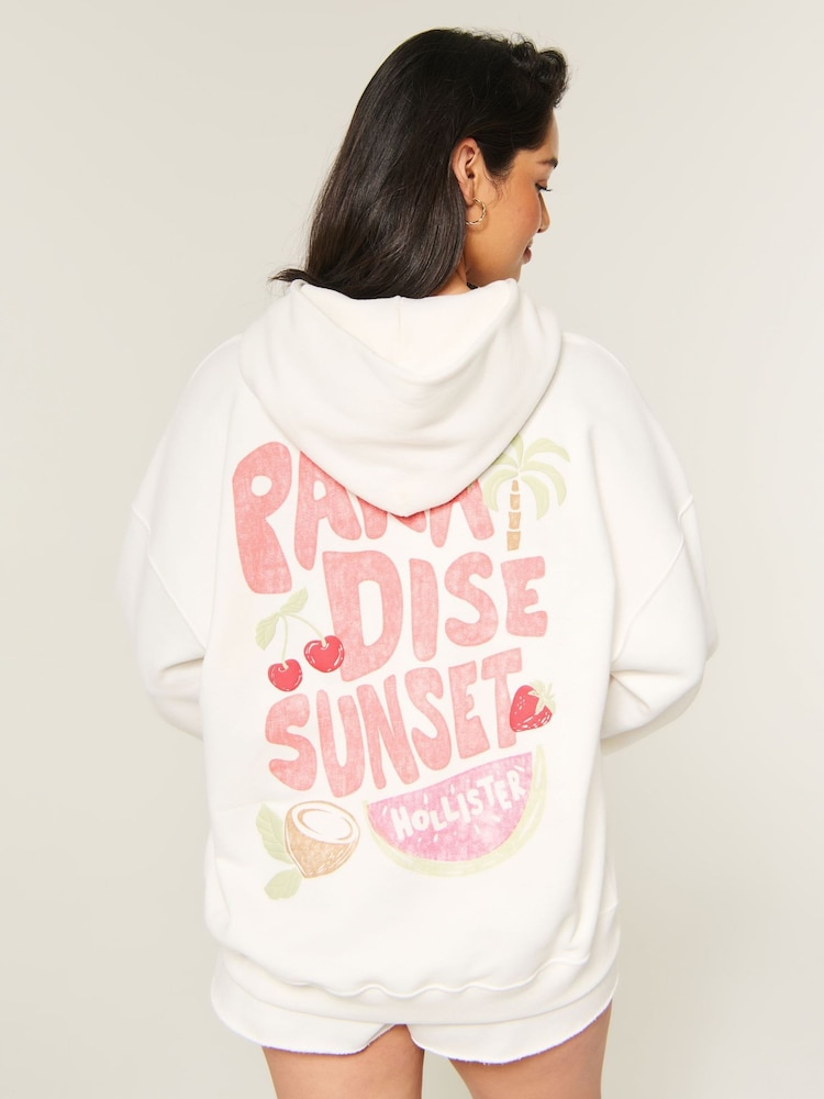 Hollister White Graphic Hoodie - Image 1 of 4