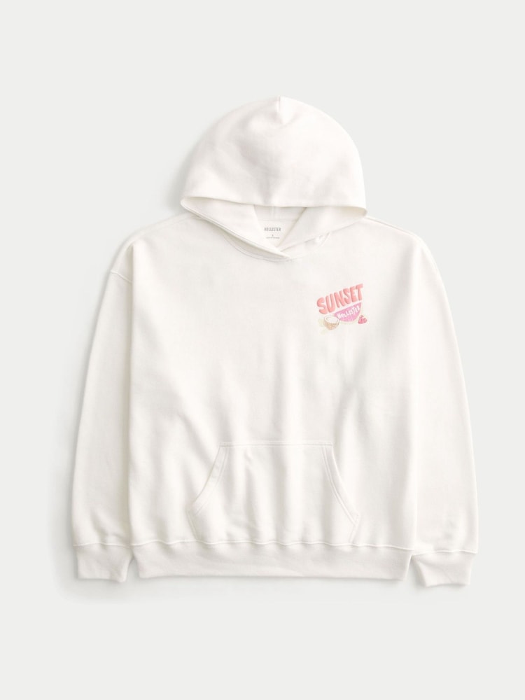 Hollister White Graphic Hoodie - Image 4 of 4