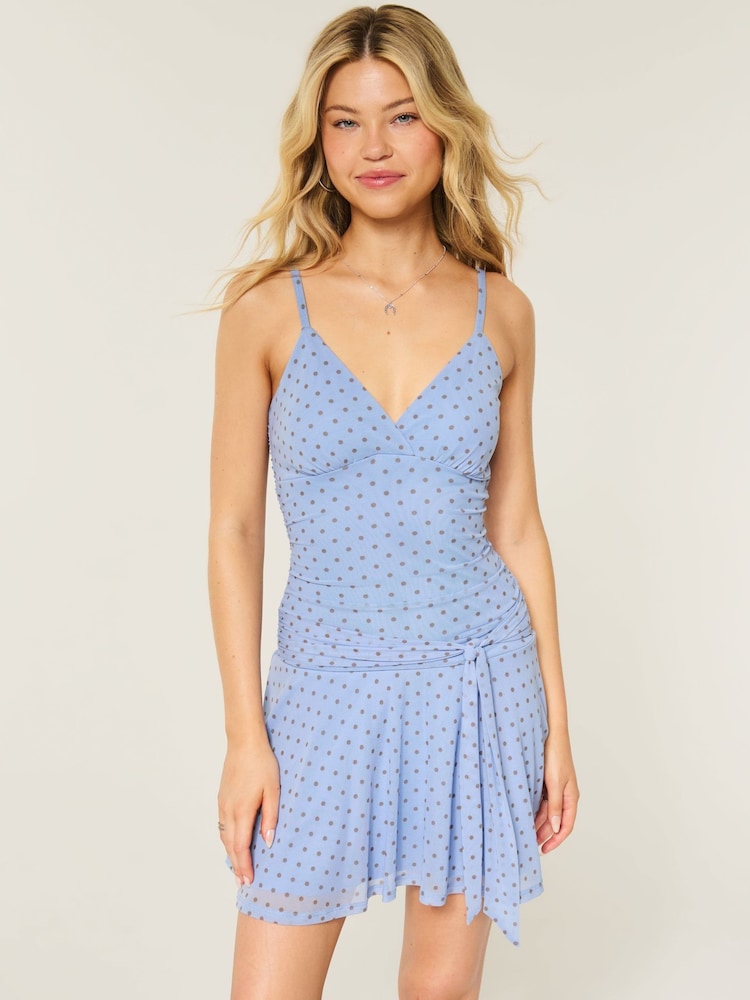Hollister Blue Mesh Ruched Dress - Image 2 of 5