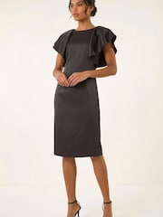 Roman Black Satin Ruffle Midi Dress - Image 2 of 5