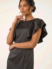 Roman Black Satin Ruffle Midi Dress - Image 5 of 5