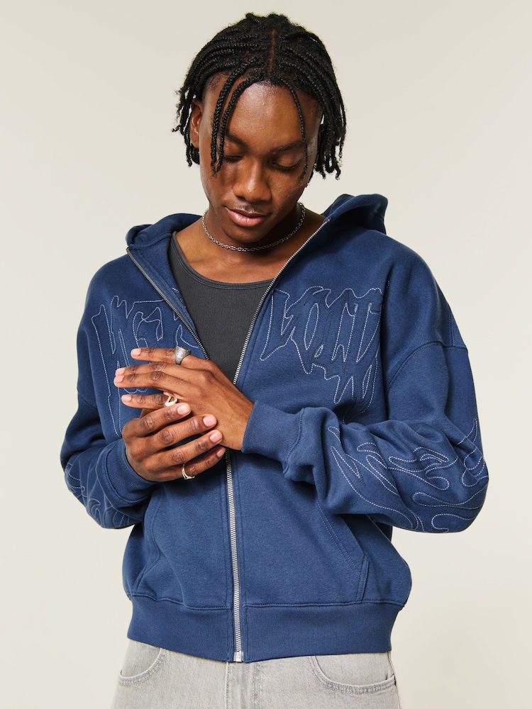 Hollister Blue Graphic Boxy Hoodie - Image 1 of 3