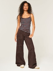 Hollister Brown Low Rise Wide Leg Utility Trousers - Image 1 of 5