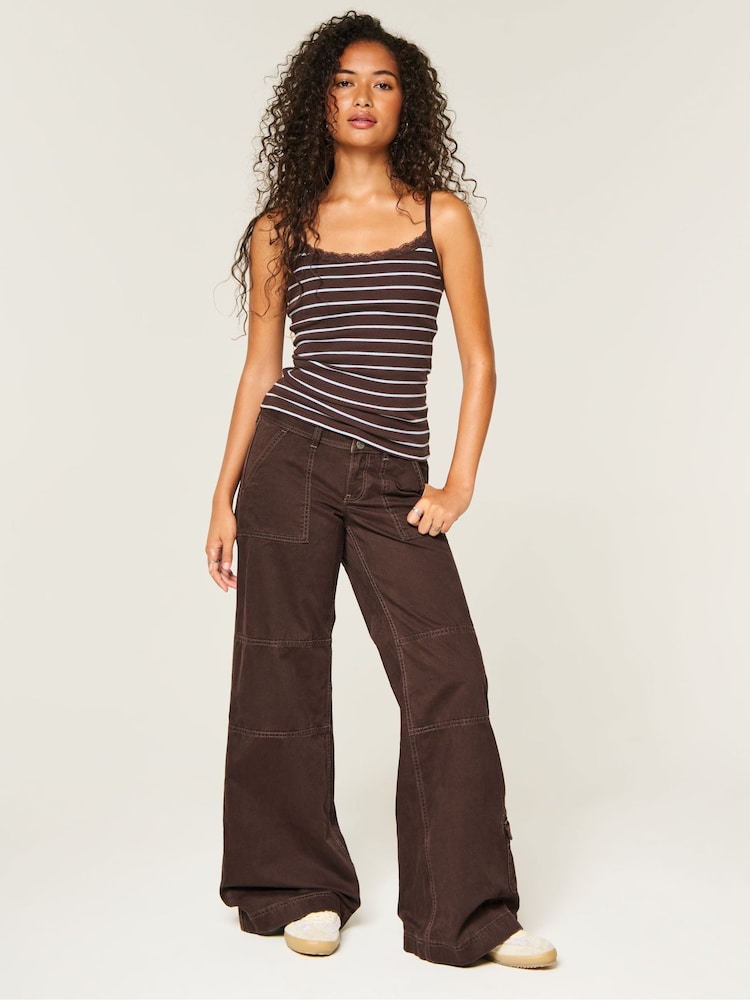 Hollister Brown Low Rise Wide Leg Utility Trousers - Image 1 of 5
