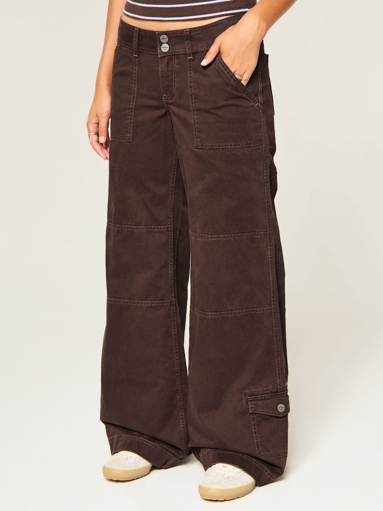 Hollister Brown Low Rise Wide Leg Utility Trousers - Image 2 of 5